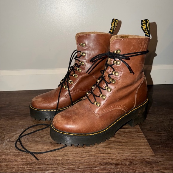 Dr. Martens Brown Leather Lace-Up Platform Combat Boots - Picture 3 of 5